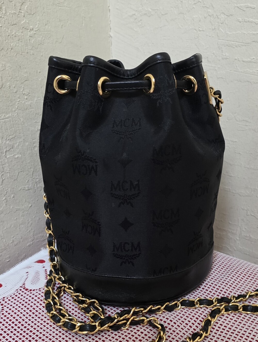 MCM Nylon Drawstring Very Long Handle Crossbody Bag Vintage AUTHENTIC - Picture 14 of 14